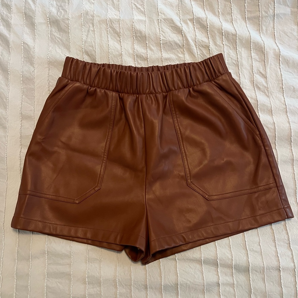 Steve Madden High Waist Brown Leather Shorts